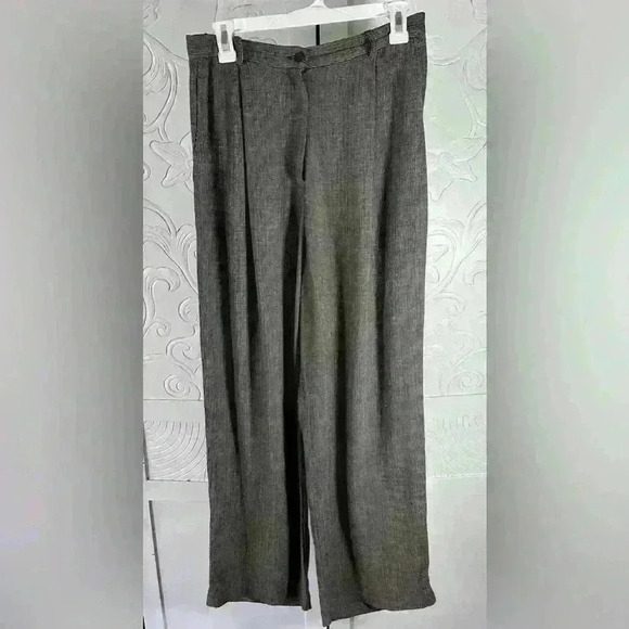 Eileen Fisher Linen Blend Wide Leg Trouser Zip fly Partial Elastic waist Sz S - Picture 2 of 15